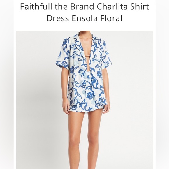 Faithfull the Brand Dresses & Skirts - Faithfull the Brand Charlita Shirt Dress In Ensola Floral Blue Mini Dress Linen